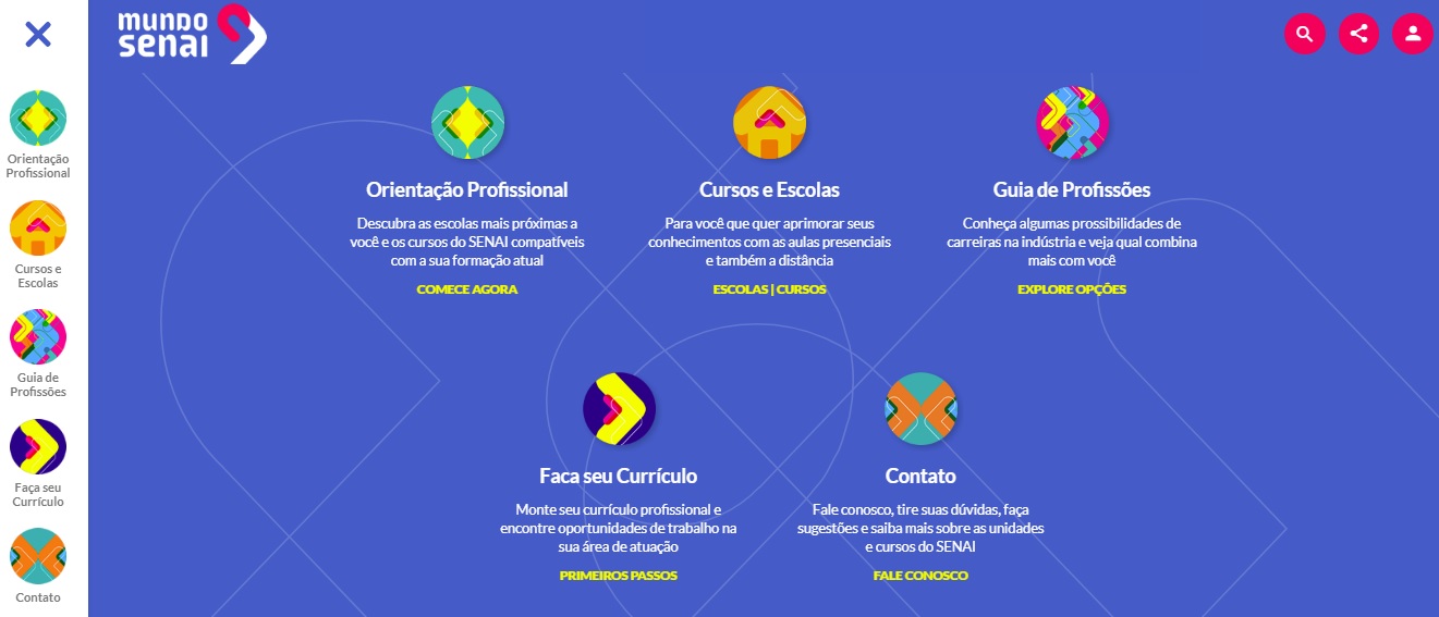 Foto: divulgação/Mundo SENAI A plataforma Mundo SENAI oferece diversas orientações como cursos e escolas disponíveis até como montar um currículo